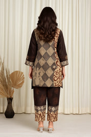 Brown & Grey Earth-Toned Cowrie Detail Co-ord Set