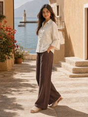 Beige Embroidered Shirt in Cotton Flex