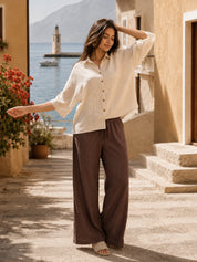 Beige Embroidered Shirt in Cotton Flex
