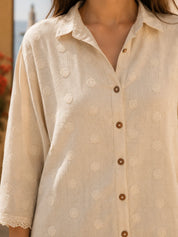 Beige Embroidered Shirt in Cotton Flex