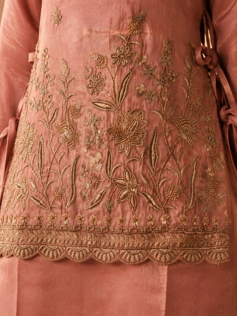 Rose Pink 3-Piece Co-Ord Set in Shimmer Tissue