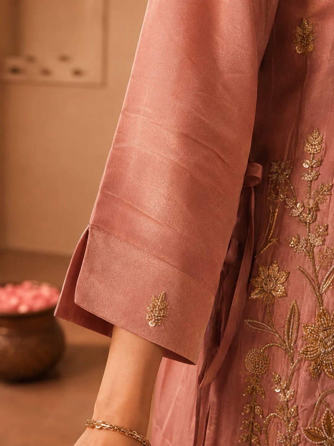 Rose Pink 3-Piece Co-Ord Set in Shimmer Tissue