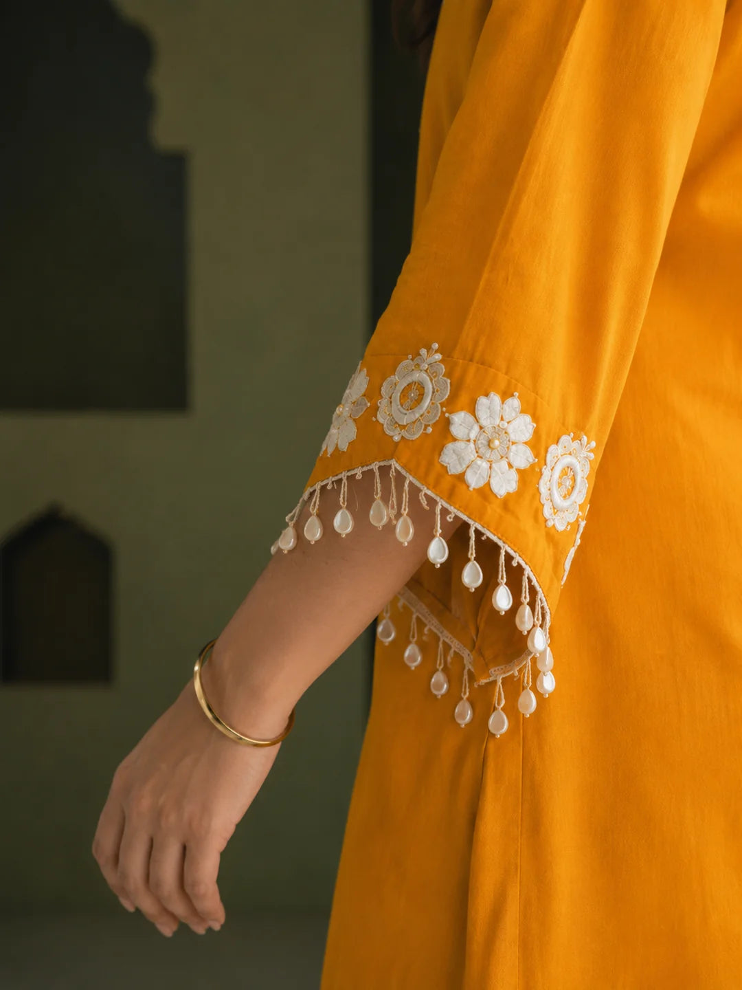 Mustard Mirror Embroidered Co-ord Set in Crepe