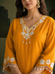 Mustard Mirror Embroidered Co-ord Set in Crepe