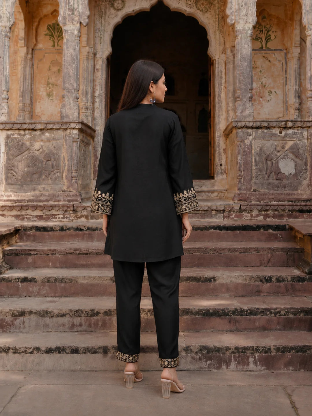 Black Golden Lurex Thread Embroidered Cotton Co-Ord Set