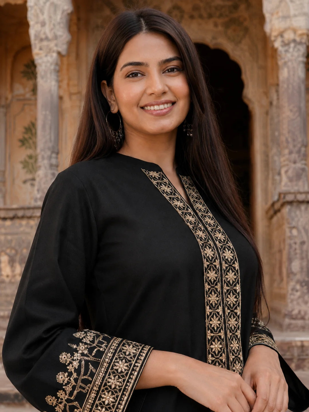 Black Golden Lurex Thread Embroidered Cotton Co-Ord Set