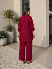 Maroon Embroidered Kurta With Pants