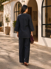 Charcoal Denim Embroidered 2-Piece Co-ord Set in Cotton Denim