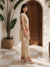 Beige Lily Printed 2-Piece Co-ord Set in Viscose