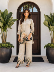Cream Rose Printed Co-ord Set in Viscose