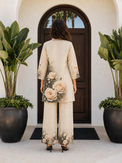 Cream Rose Printed Co-ord Set in Viscose