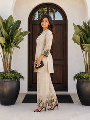 Cream Rose Printed Co-ord Set in Viscose
