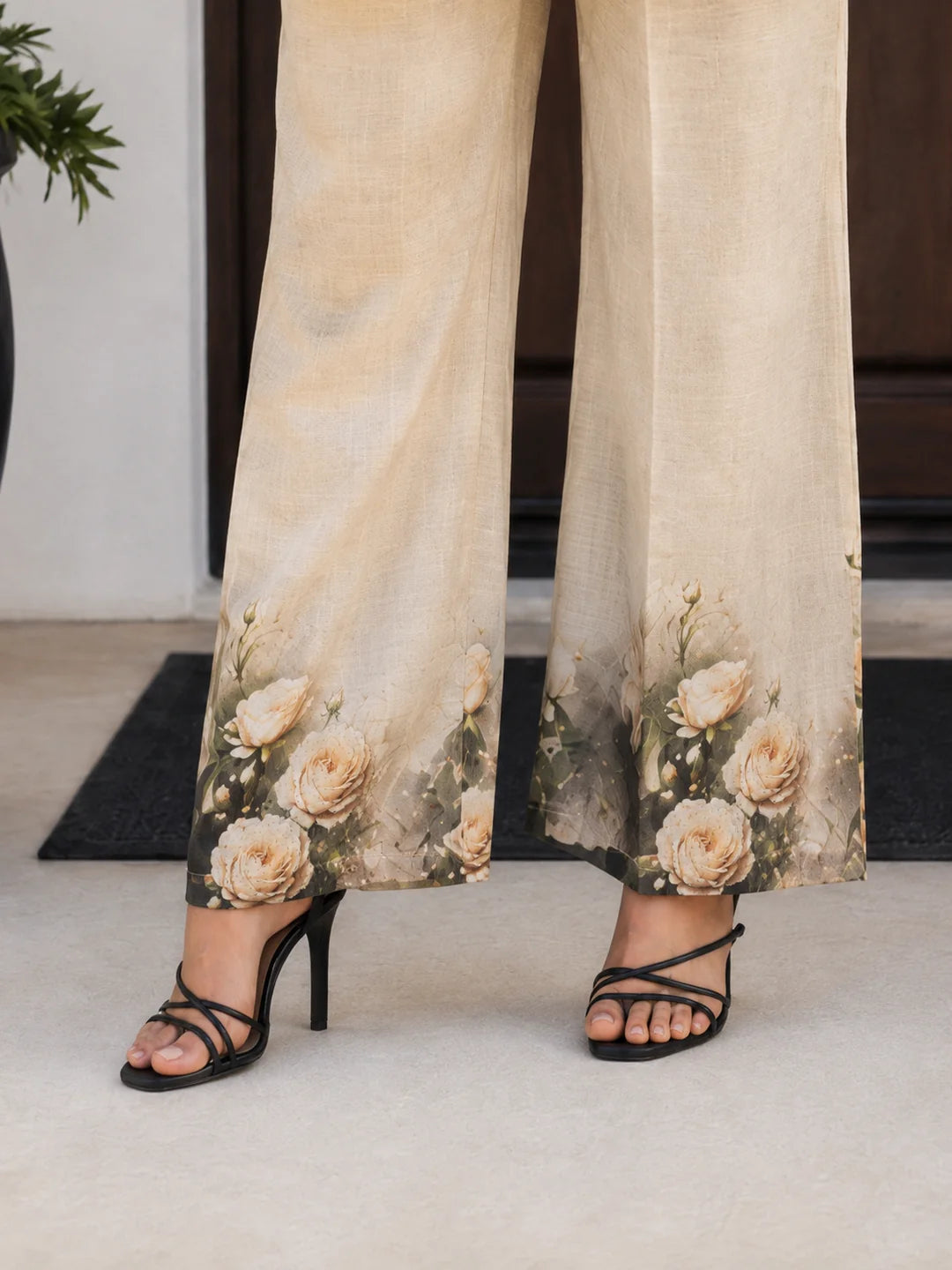 Cream Rose Printed Co-ord Set in Viscose