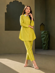 Pearl Embellished Parrot Green Tunic and Trouser Co-Ord Set