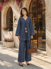 Washed Denim Blue 2-Piece Co-ord Set in Cotton Denim
