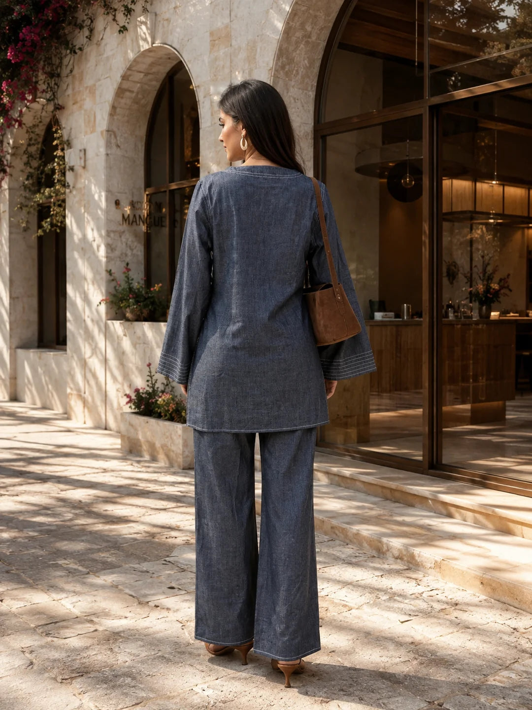 Washed Denim Blue 2-Piece Co-ord Set in Cotton Denim