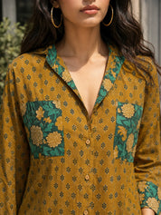 Mustard Booti & Teal Floral Cotton Shirt