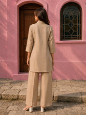 Beige Embroidered 2-Piece Co-ord Set in Viscose