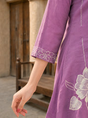 Lavender and Cream Embroidered Chinon Co-Ord Set with Bold Floral Patchwork