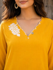 Mustard Multi-Thread Embroidered Scalloped Co-Ord Set