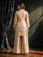 Beige 3-Piece Co-Ord Set in Shimmer Tissue