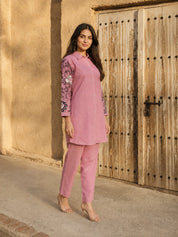 Pink Embroidered Tunic and Trouser Co-Ord Set