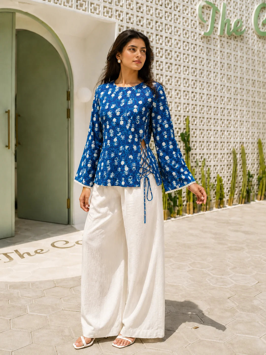 Indigo Dabu Tie-Up Short Kurti in Cotton