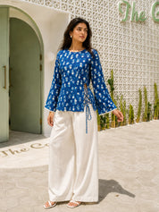 Indigo Dabu Tie-Up Short Kurti in Cotton