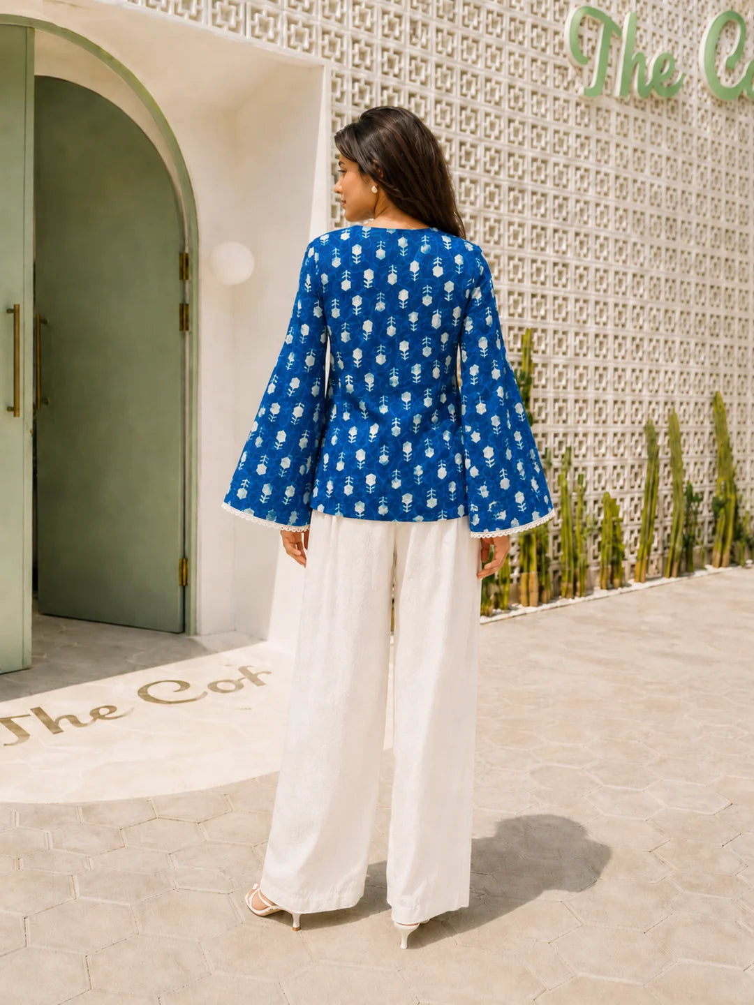 Indigo Dabu Tie-Up Short Kurti in Cotton