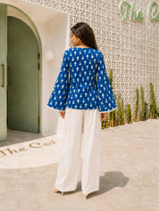 Indigo Dabu Tie-Up Short Kurti in Cotton