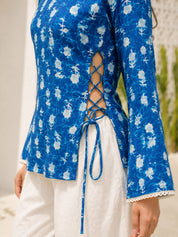 Indigo Dabu Tie-Up Short Kurti in Cotton