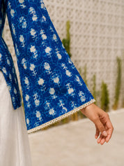 Indigo Dabu Tie-Up Short Kurti in Cotton