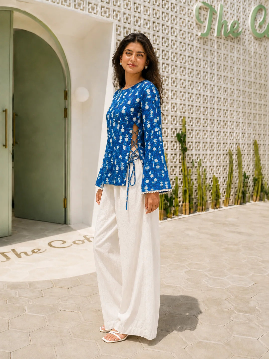 Indigo Dabu Tie-Up Short Kurti in Cotton