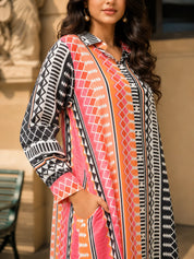 Multi-Color Placement Printed Asymmetric Hem Shirt Dress in Viscose