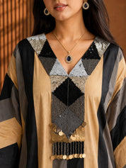 Black & Beige Embroidered Co-ord Set in Crepe