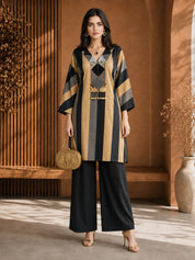 Black & Beige Embroidered Co-ord Set in Crepe