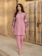 Pink Embroidered Tunic and Trouser Co-Ord Set