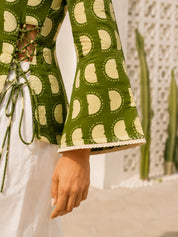 Green and Cream Geometric Printed Short Kurti in Cotton