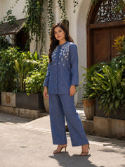 Conjunto coordinado Noor de algodón azul bordado