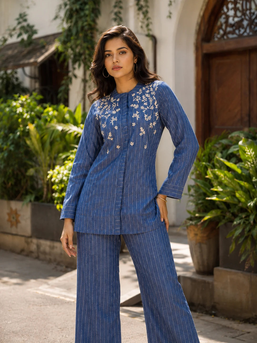 Conjunto coordinado Noor de algodón azul bordado