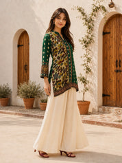 Emerald Green Kalamkari Print Short Kurti in Crepe
