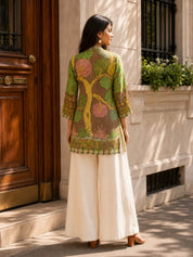 Parrot Green Kalamkari Printed Short Kurti in Crepe