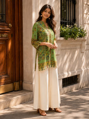 Parrot Green Kalamkari Printed Short Kurti in Crepe