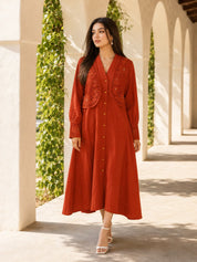 Orange A-Line Dress in Cotton Poplin