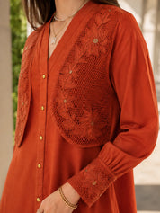 Orange A-Line Dress in Cotton Poplin