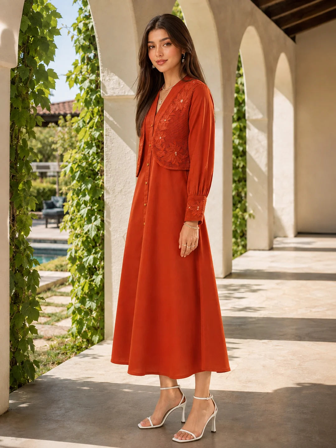 Orange A-Line Dress in Cotton Poplin