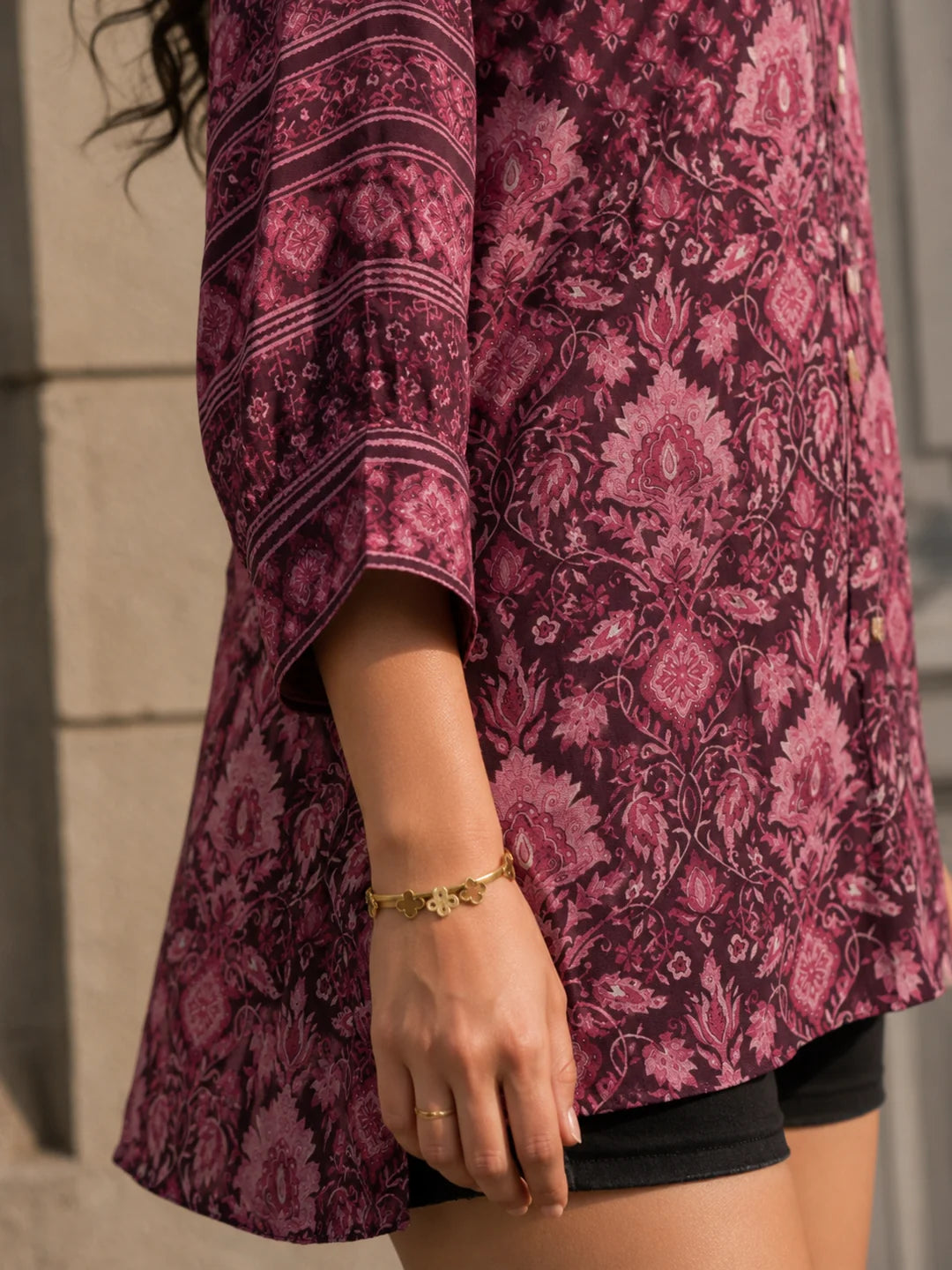 Dark Plum Printed Muslin Tunic