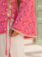 Pink Floral Trellis Tie-Up Printed Short Kurti in Cotton