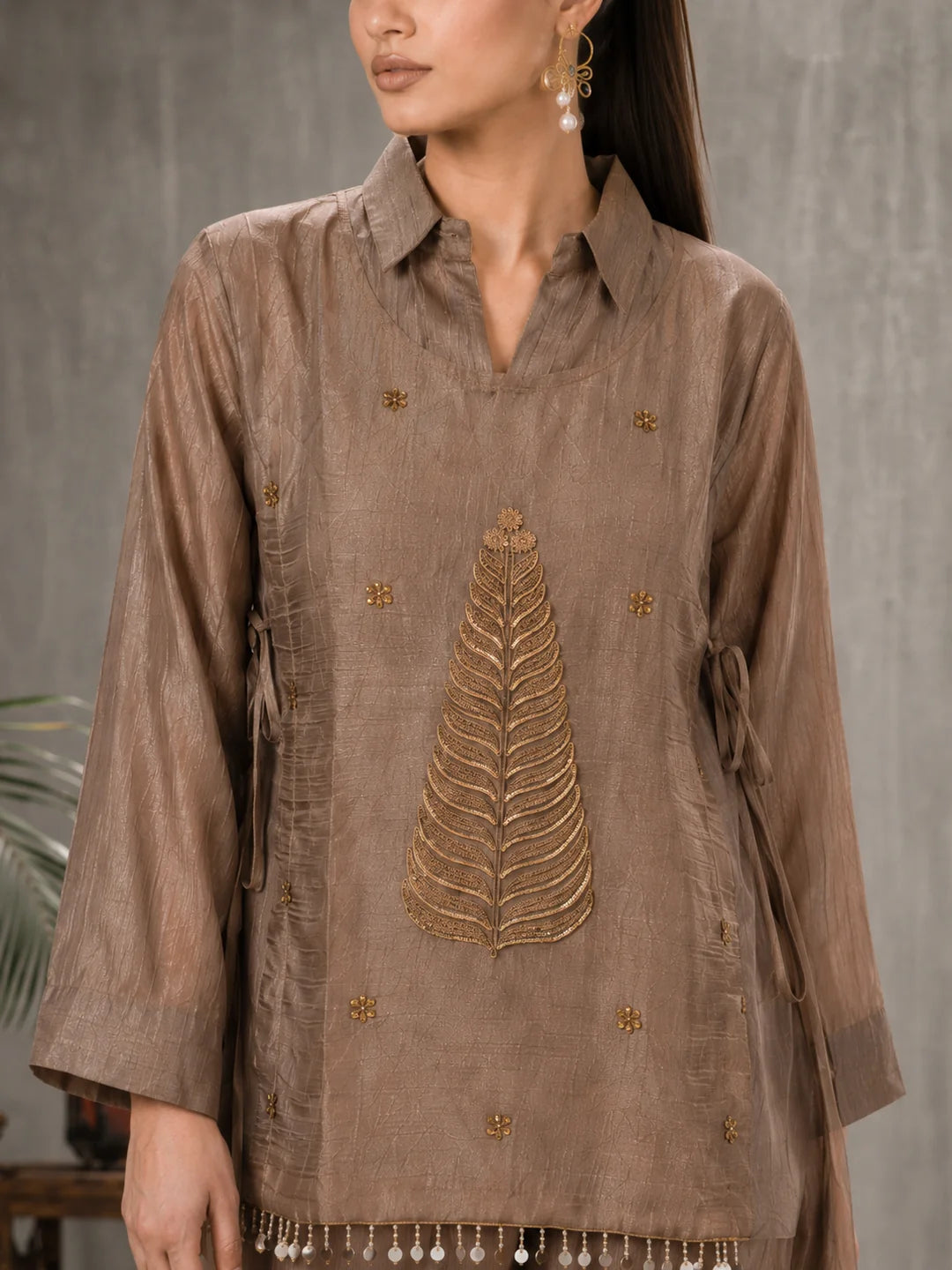 Mauve Taupe 3-Piece Co-Ord Set in Shimmer Tissue
