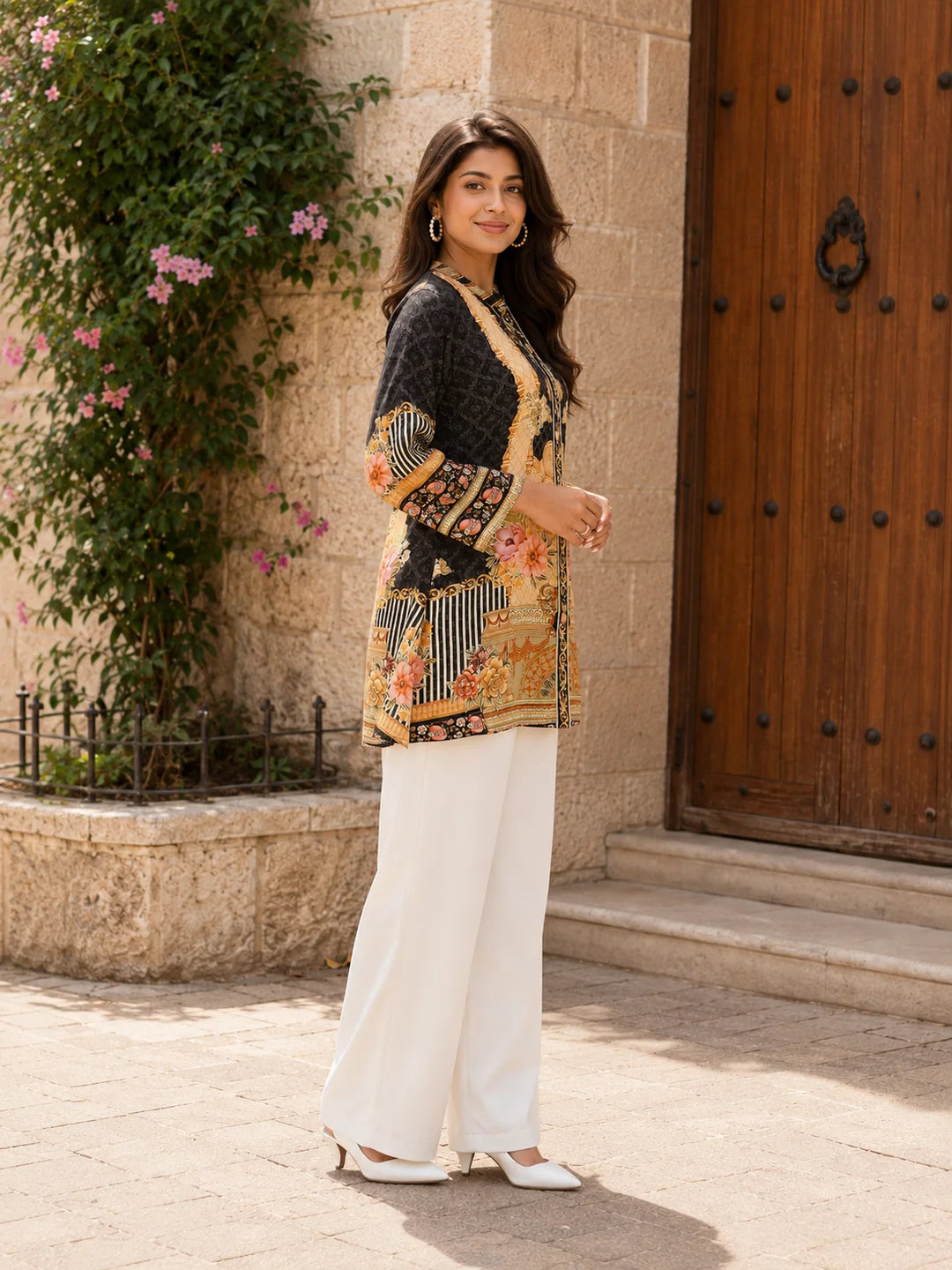 Black & Yellow Multicolored Printed A Line Tunic